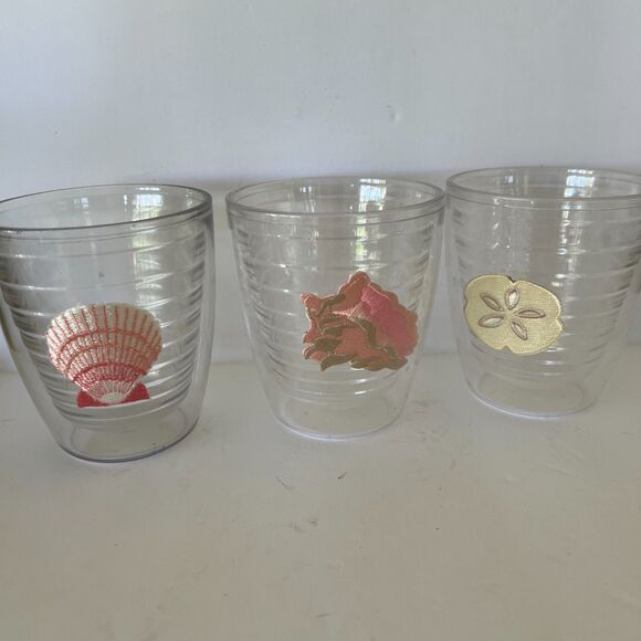 Tervis Sea Shell Cups Coastal Summer Set 3 Beach Theme 10 oz Tumblers Clear - Picture 1 of 4